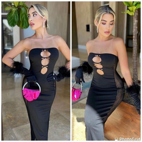 STRAPLESS MESH MAXI DRESS - Picture 1 of 12